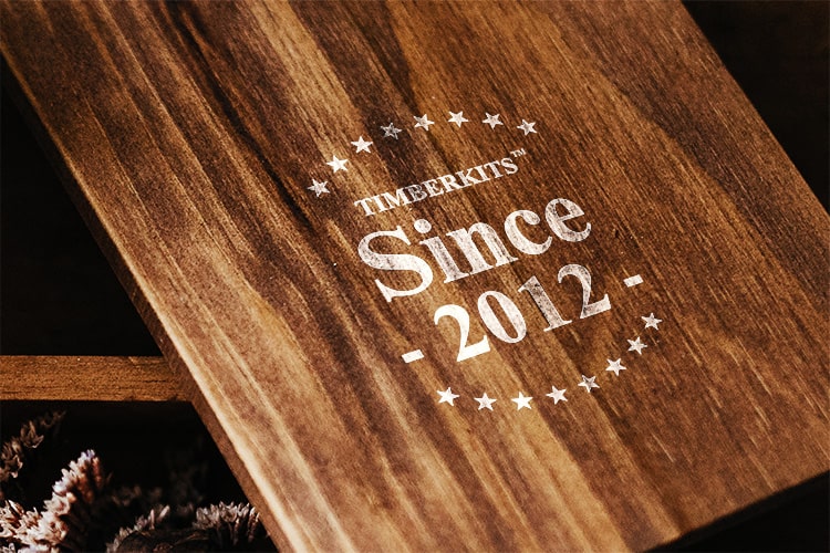 Logo painted on the wood saying Timberkits Since 2012